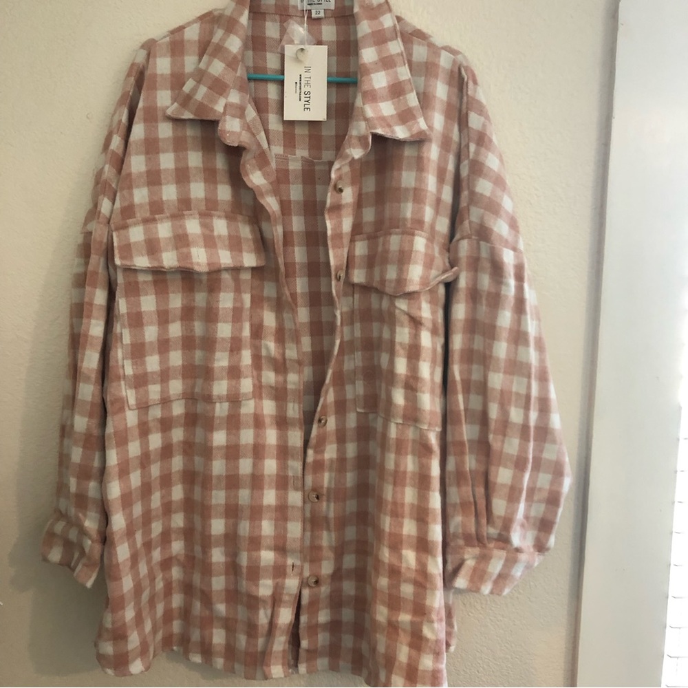 Pink and white checkered Shacket - size 20